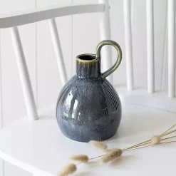 Vases>Kirklands Home Round Oversized Handle Jug Vase Blue