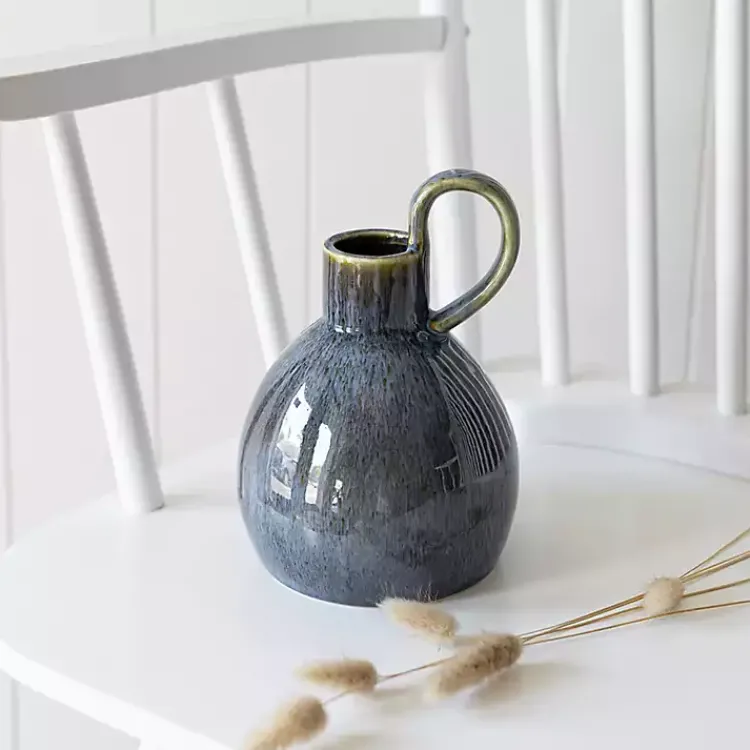 Vases>Kirklands Home Round Oversized Handle Jug Vase Blue