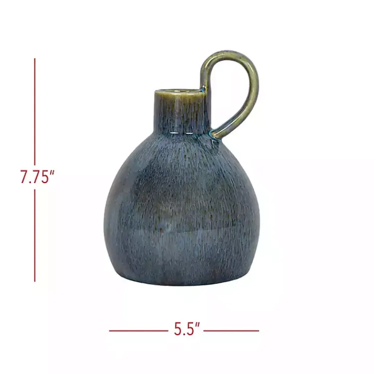 Vases>Kirklands Home Round Oversized Handle Jug Vase Blue