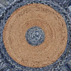 Kirklands Home Round Braided Jute and Denim Area Rug, 3x3 New