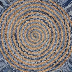 Kirklands Home Round Braided Jute and Denim Swirl Area Rug, 3x3 Clearance