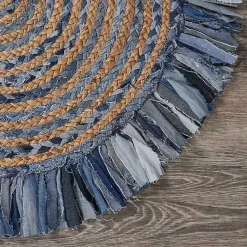 Kirklands Home Round Braided Jute and Denim Swirl Area Rug, 3x3 Clearance