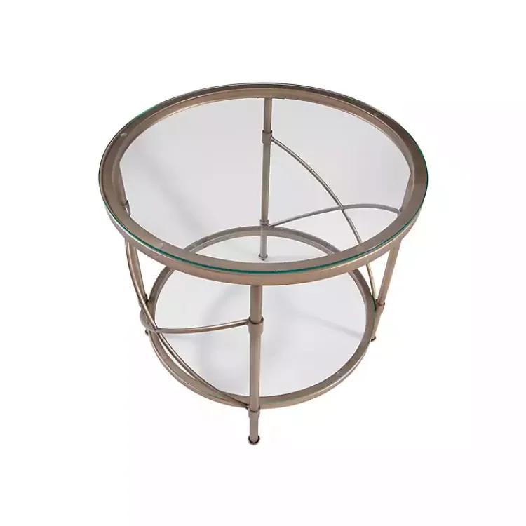 Kirklands Home Round Bronze Metal and Glass Accent Table Gold Online