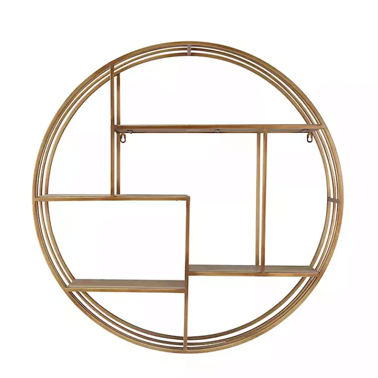 Kirklands Home Round Bronze Metal and Tiered Wood Wall Shelf Discount