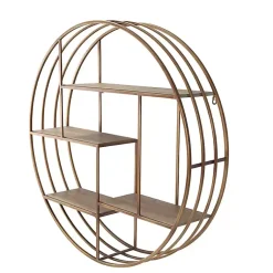 Kirklands Home Round Bronze Metal and Tiered Wood Wall Shelf Discount