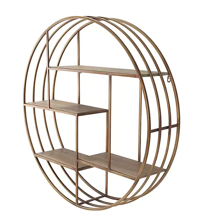 Kirklands Home Round Bronze Metal and Tiered Wood Wall Shelf Discount