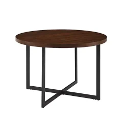 Kirklands Home Round and Black X Base Dining Table Brown Clearance