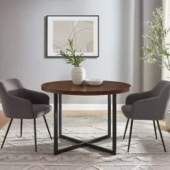 Kirklands Home Round and Black X Base Dining Table Brown Clearance