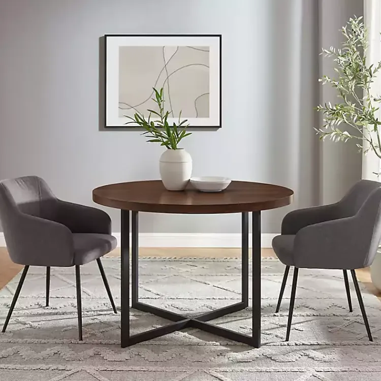 Kirklands Home Round and Black X Base Dining Table Brown Clearance