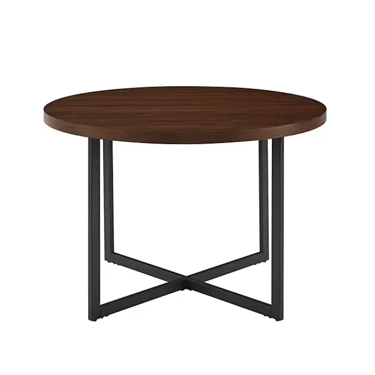 Kirklands Home Round and Black X Base Dining Table Brown Clearance