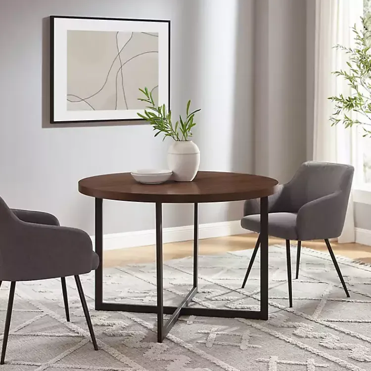 Kirklands Home Round and Black X Base Dining Table Brown Clearance
