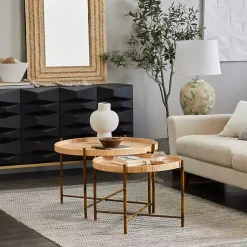 Kirklands Home Round Rattan 2-pc. Nesting Coffee Table Set Brown Online