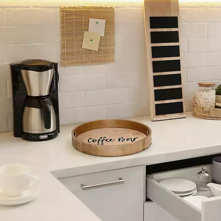 Kirklands Home Round Wood Coffee Bar Tray Brown Outlet