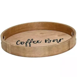 Kirklands Home Round Wood Coffee Bar Tray Brown Outlet