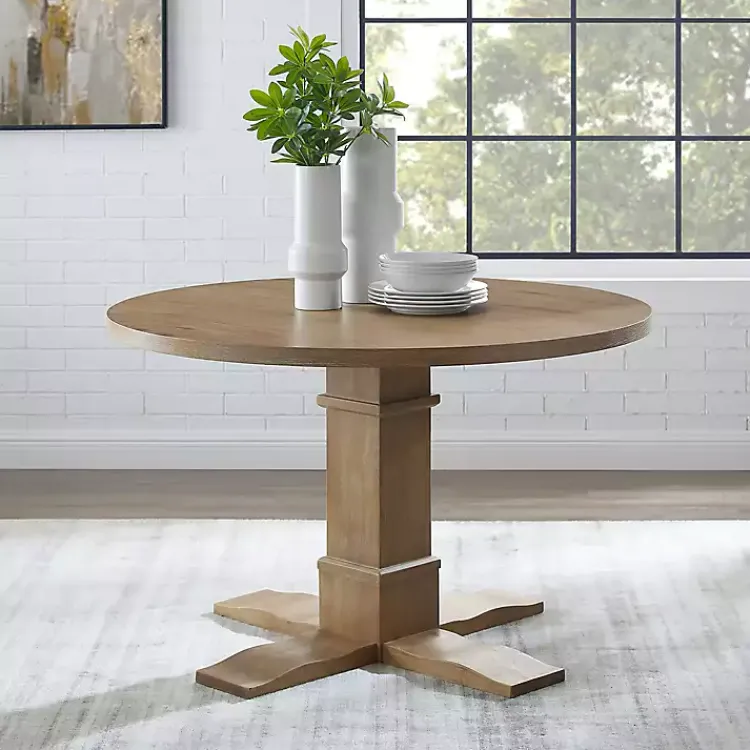 Kirklands Home Round Brown Wood Pedestal Base Dining Table Clearance