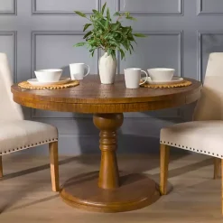 Kirklands Home Round Wood Pedestal Dining Table Brown Online