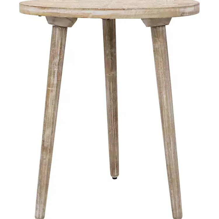 Kirklands Home Round Brushed White Engraved Accent Table Hot