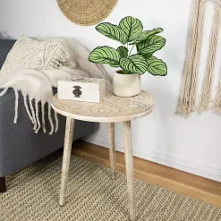 Kirklands Home Round Brushed White Engraved Accent Table Hot