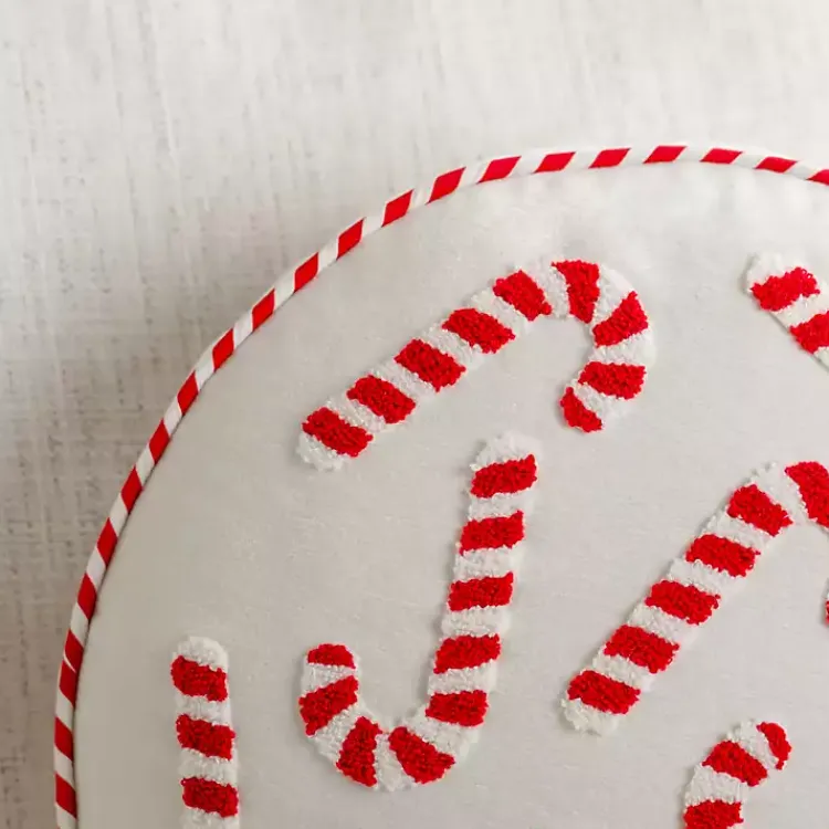 Pillows>Kirklands Home Round Candy Cane Embroidered Pillow