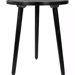 Kirklands Home Round Charcoal Floral Engraved Accent Table Black