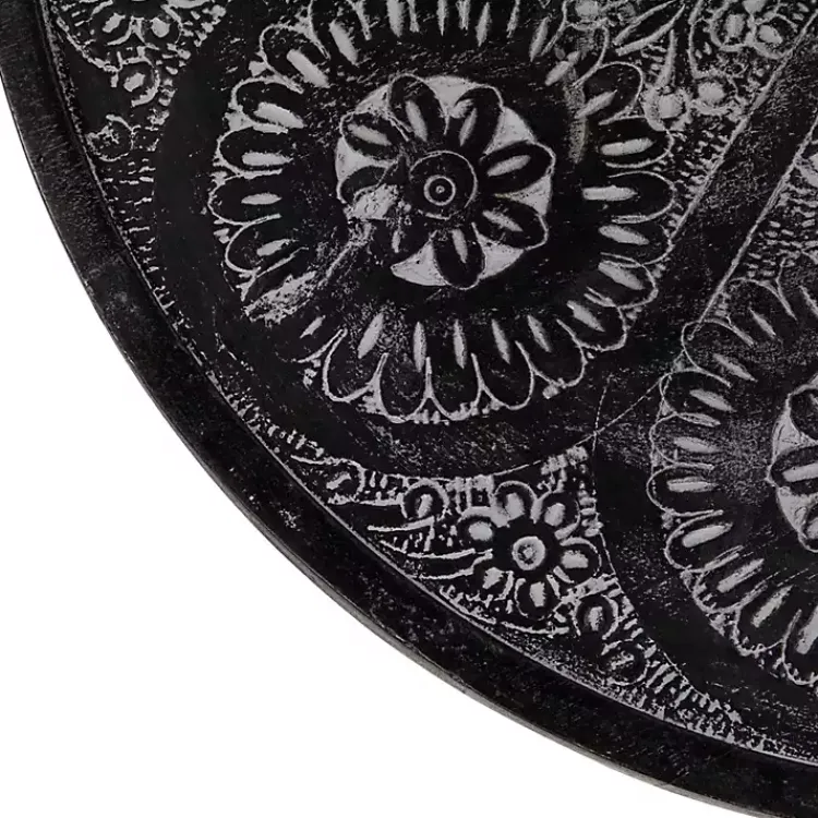 Kirklands Home Round Charcoal Floral Engraved Accent Table Black