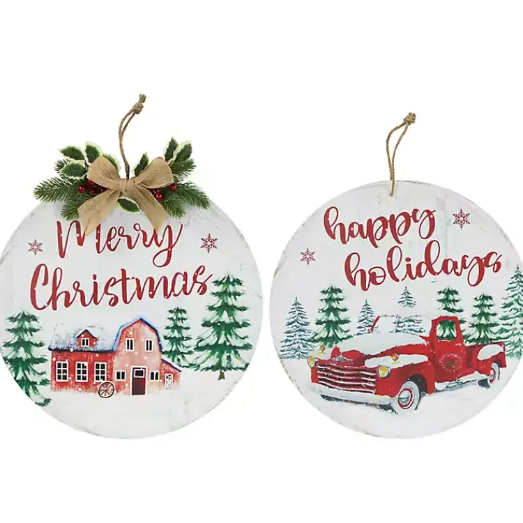 Christmas Art & Wall Decor>Kirklands Home Round Christmas & Holidays Wall Plaques, Set of 2