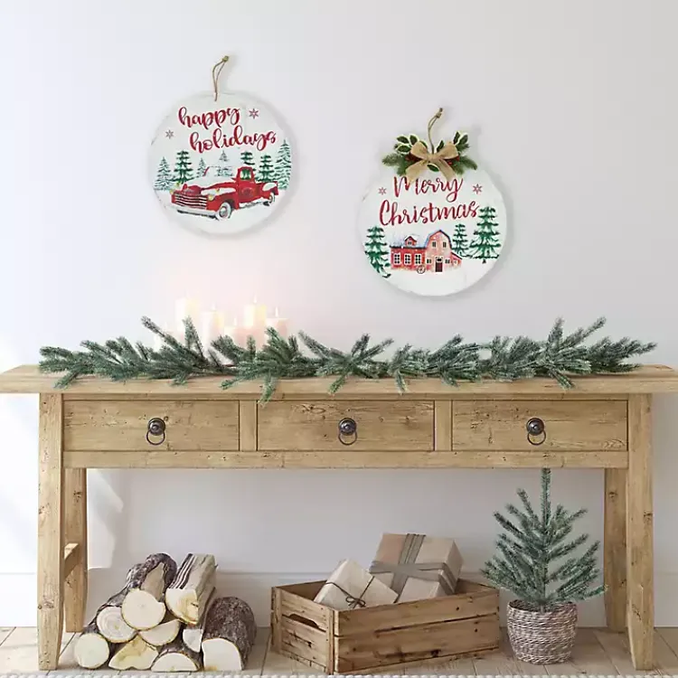 Christmas Art & Wall Decor>Kirklands Home Round Christmas & Holidays Wall Plaques, Set of 2
