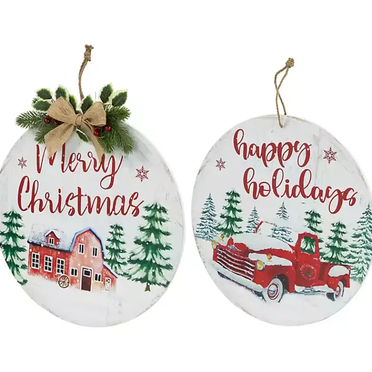 Christmas Art & Wall Decor>Kirklands Home Round Christmas & Holidays Wall Plaques, Set of 2