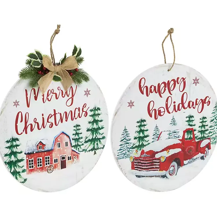 Christmas Art & Wall Decor>Kirklands Home Round Christmas & Holidays Wall Plaques, Set of 2