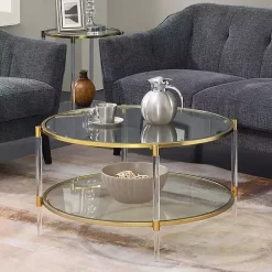 Kirklands Home Round Acrylic and Glass Coffee Table Clear Outlet