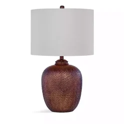 Kirklands Home Round Copper Textured Table Lamp White Outlet