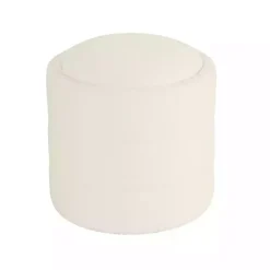Kirklands Home Round Cream Boucle Storage Ottoman Ivory