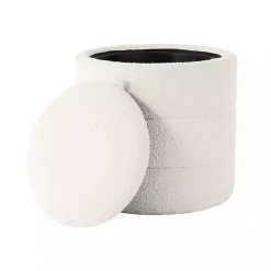 Kirklands Home Round Cream Boucle Storage Ottoman Ivory