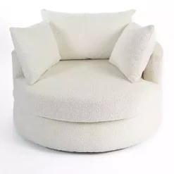 Kirklands Home Round Cream Boucle Swivel Accent Chair Ivory
