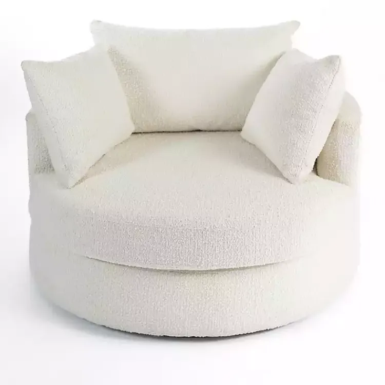 Kirklands Home Round Cream Boucle Swivel Accent Chair Ivory