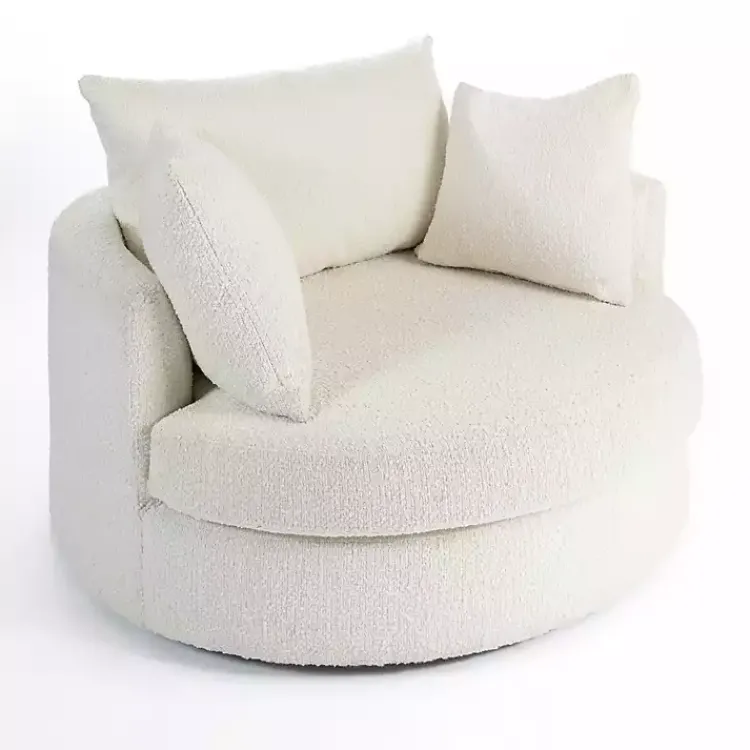 Kirklands Home Round Cream Boucle Swivel Accent Chair Ivory