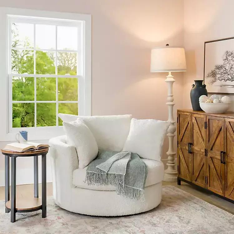 Kirklands Home Round Cream Boucle Swivel Accent Chair Ivory