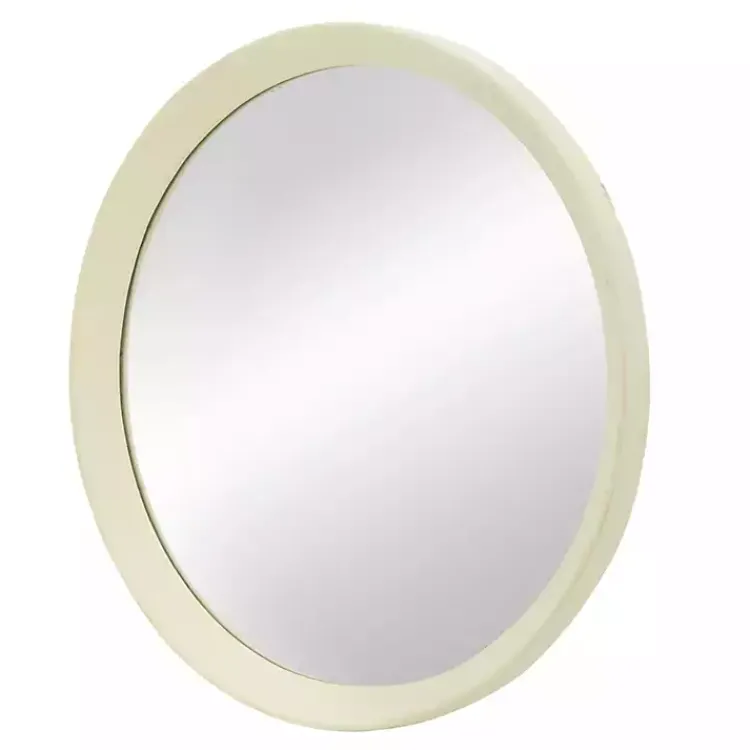 Kirklands Home Round Cream Mango Wood Wall Mirror Best