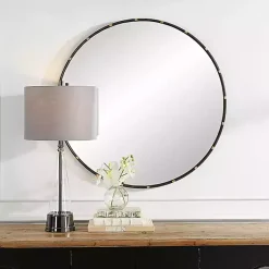 Kirklands Home Round Dark Bronze and Gold Wall Mirror Clearance
