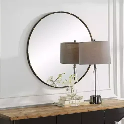 Kirklands Home Round Dark Bronze and Gold Wall Mirror Clearance