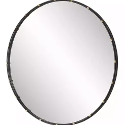 Kirklands Home Round Dark Bronze and Gold Wall Mirror Clearance