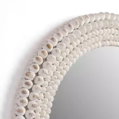 Kirklands Home Round Distressed White Beaded Wall Mirror Best