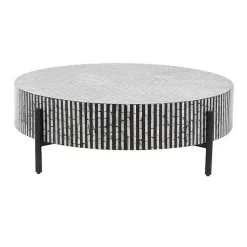 Kirklands Home Round Geometric Stripe Shell Coffee Table