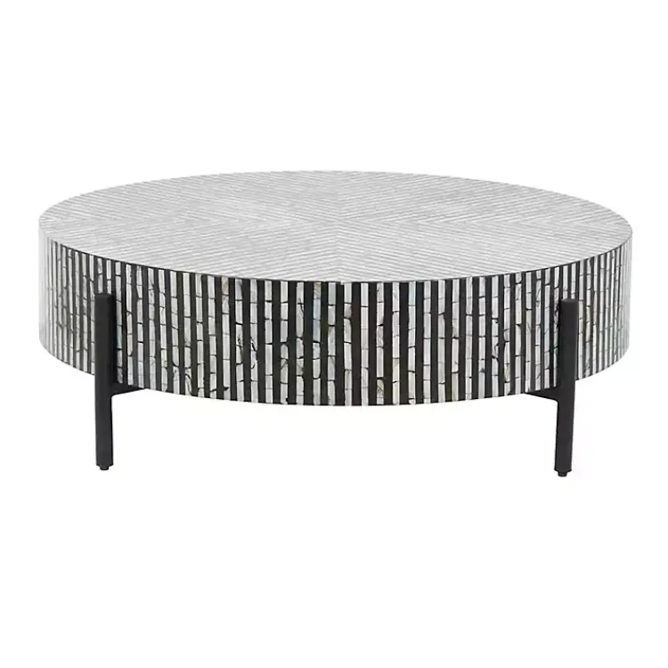 Kirklands Home Round Geometric Stripe Shell Coffee Table