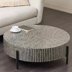 Kirklands Home Round Geometric Stripe Shell Coffee Table