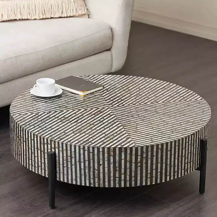 Kirklands Home Round Geometric Stripe Shell Coffee Table