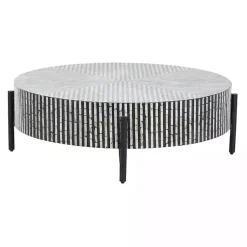 Kirklands Home Round Geometric Stripe Shell Coffee Table