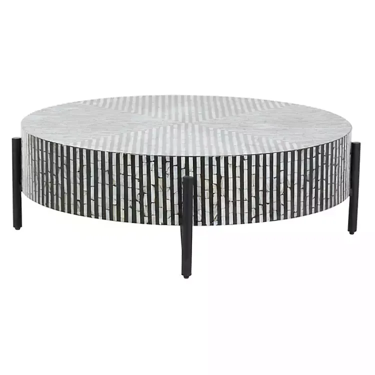 Kirklands Home Round Geometric Stripe Shell Coffee Table