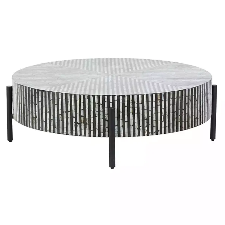 Kirklands Home Round Geometric Stripe Shell Coffee Table