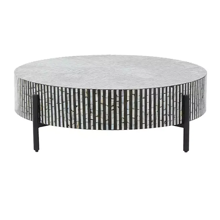 Kirklands Home Round Geometric Stripe Shell Coffee Table
